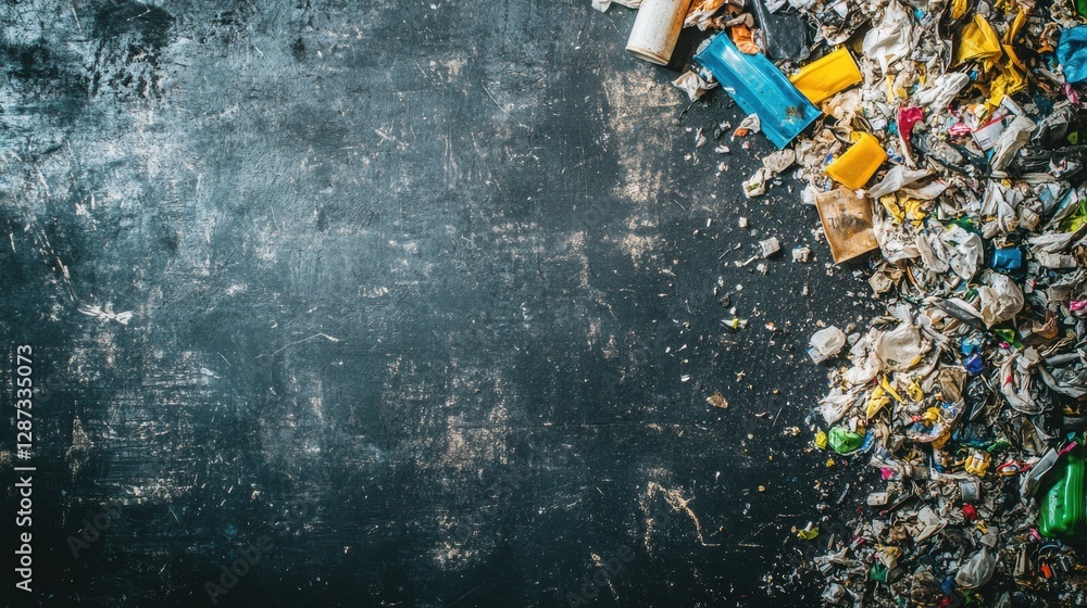 Aufkleber Sorting waste at a recycling plant with open space for text and industrial backdrop in a modern facility. Generative AI