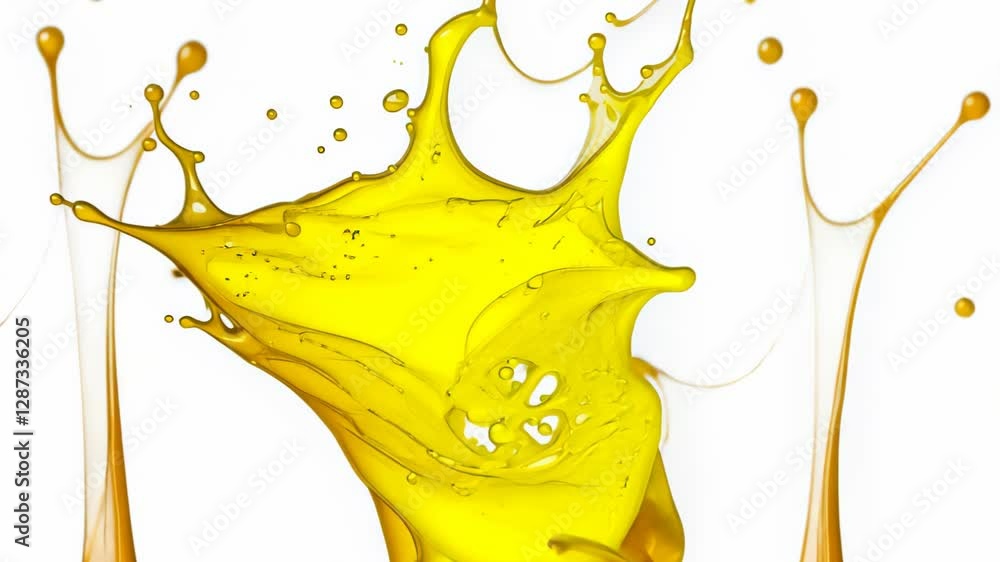 Poster golden oil splashes isolated on white background for design and artistic use in stock photography wi