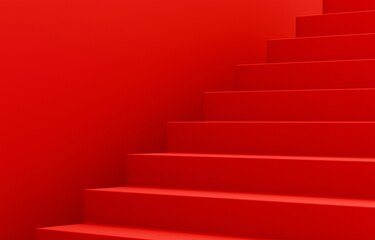 3D素材_シンプルな階段_赤