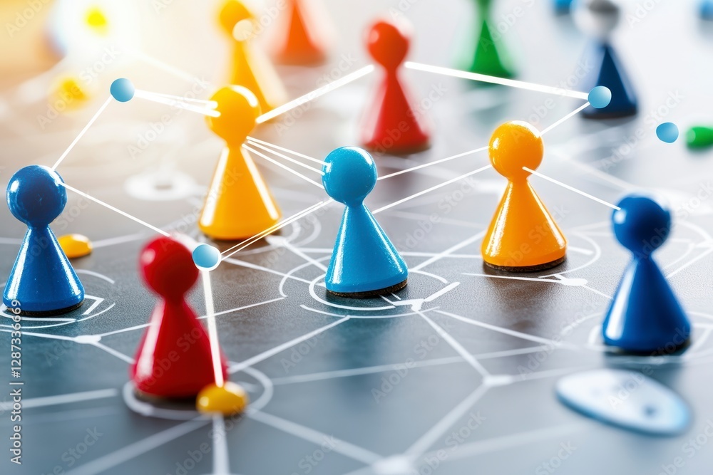Poster connecting ideas strategic networking game office space digital art collaborative environment top-do