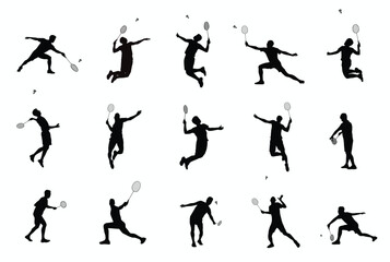Badminton players. Male Badminton player silhouette