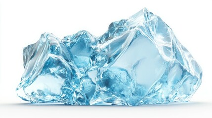 Fototapeta premium A large chunk of glacial ice, beautifully translucent and icy blue, sits against a white background.