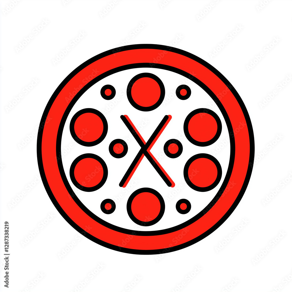 Poster red and black circular abstract design with x