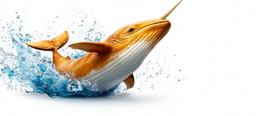 Narwhal breaching in ocean waves arctic waters wildlife photography vibrant environment side view marine life concept