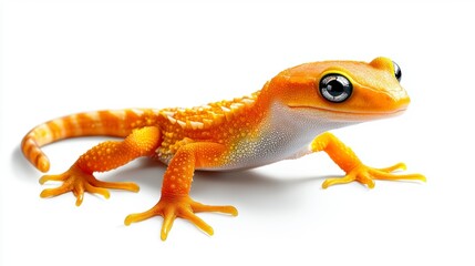 Fototapeta premium Vibrant orange gecko studio setting close-up photography white background macro view animal behavior