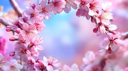 Pink Cherry Blossoms Spring Floral Frame - Pastel colors