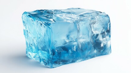 Obraz premium A large, translucent block of ice with a cool, blue hue sits on a white background.