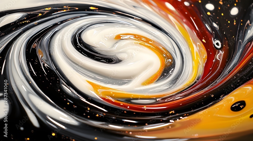 Poster swirling mixed colorful paints create abstract artistic textured visual