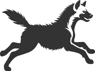 A hyena running at full speed, legs stretched out animal silhouette vector
