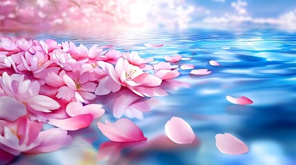 Obraz premium Serene Pink Cherry Blossoms Floating on Water - Watercolor effect