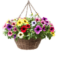 Basket of Petunias Hanging Isolated on Transparent Background