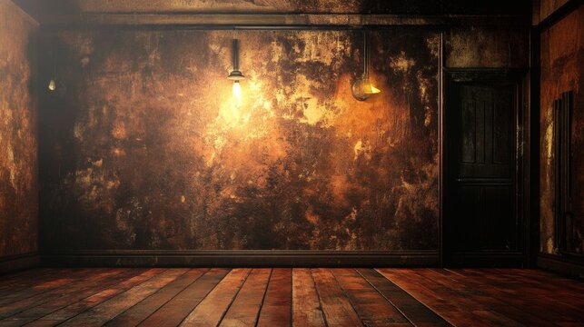 Abandoned Room with Rusty Walls and Vintage Lighting Fixtures