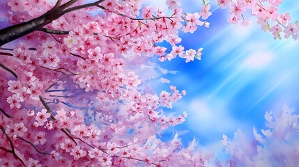 Watercolor Cherry Blossoms Spring Sky - Watercolor art