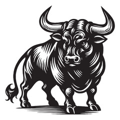 a bull vector black and white on a white background