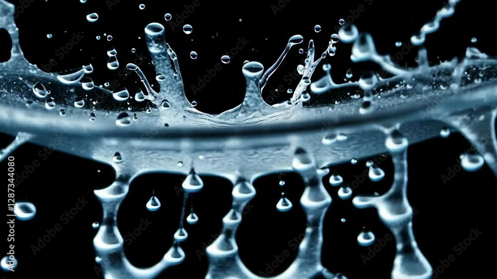 Poster splashing water drop close up on black background reflecting realistic and dynamic motion in fluid p