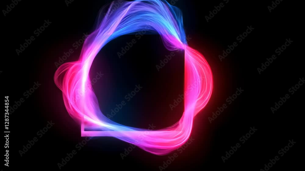 Poster vibrant two-tone neon color frame with square design on black background for modern abstract art and