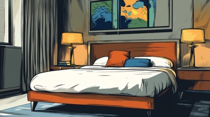 Cozy and Stylish Bedroom with Modern Decor and Warm Lighting