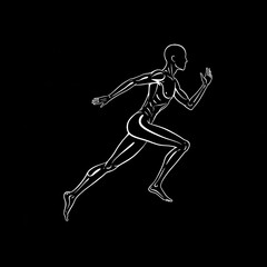 Obraz premium A humanoid figure outlined in white lines is running.