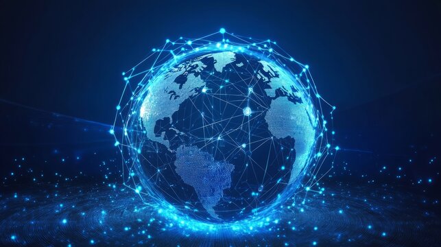 Futuristic blockchain technology concept showcasing secure digital ledger with decentralized network connections, smart contracts, and transparent data transactions for finance, supply chain, and high - Powered by Adobe