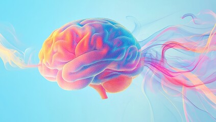 Human Brain: Abstract Colorful Visualization with Flowing Energy, Exploring Neural Pathways and Cognitive Processes