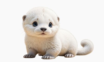 Fototapeta premium White Baby Otter isolated on white background