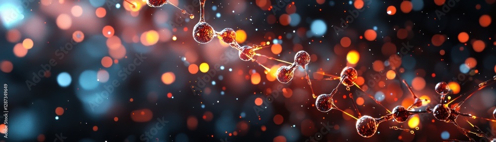 Aufkleber an abstract representation of molecular structures with vivid colors and a shimmering background, ev