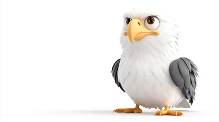 Obraz premium Fluffy Cartoon Eagle Illustration, White and Gray Plumage, 3D Render