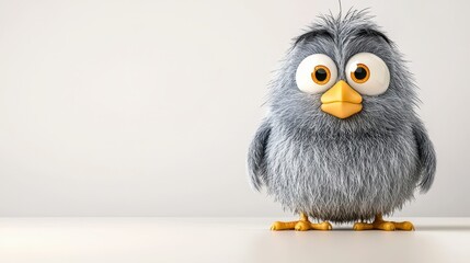 Cute Gray Pixelated Cartoon Bird on White Background