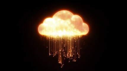 Glowing cloud icon merging with a circuit board, representing modern cloud computing technology