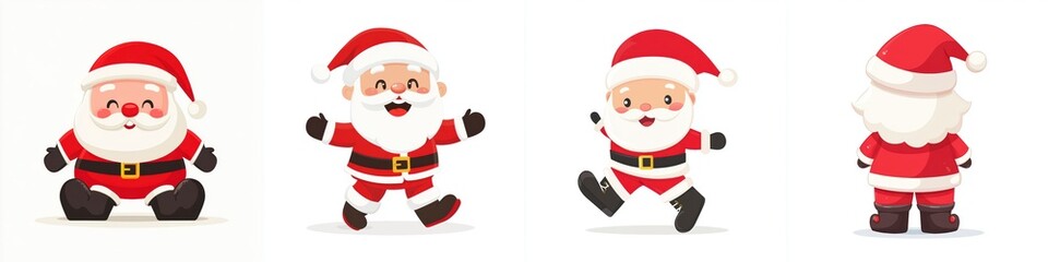Collection of Cute Santa Claus Illustrations in Different Poses for Holiday Season Cheer