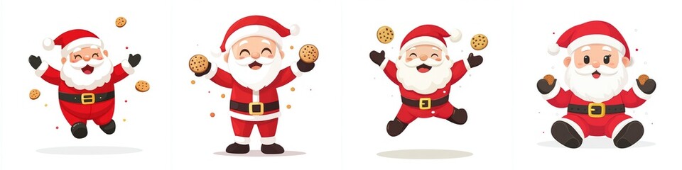 Obraz premium Santa Claus Cartoon Characters with Cookies Joyful Holiday Season Celebrations Illustrations