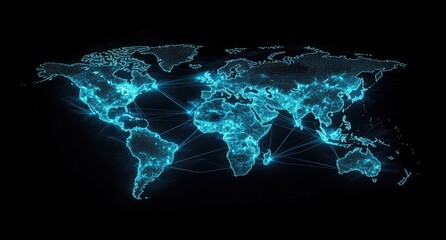 Global Network Map - World Connections on Dark Background