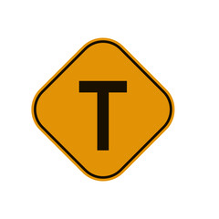 T Intersection Ahead Warning Traffic Sign vector illustration, black symbol on yellow rhombus shape plate. Editable graphic resources for many purposes.
