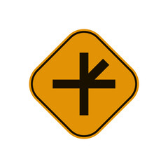 Obraz premium 5 Way Intersection Warning Traffic Sign vector illustration, black symbol on yellow rhombus shape plate. Editable graphic resources for many purposes.