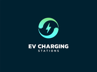 Electric vehicle charging with battery symbol circle movement twisted infinity logo vector design concept. EV charging logotype symbol for Electric Car, EV station, ui, business, clean energy, website