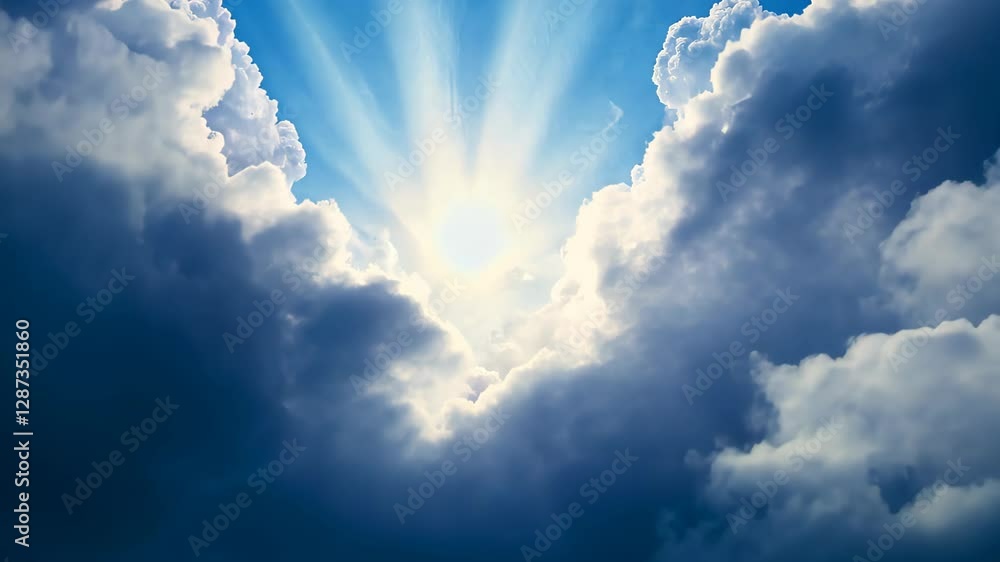 Aufkleber sun rays breaking through dramatic clouds creating a serene and inspirational sky scene ideal for na