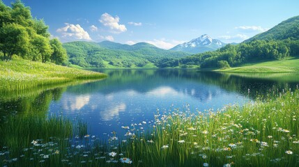 Serene Mountain Lake Landscape: A Summer Day's Tranquility
