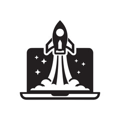 Rocket Launch in Laptop Icon Vector | Startup & Technology Illustration
