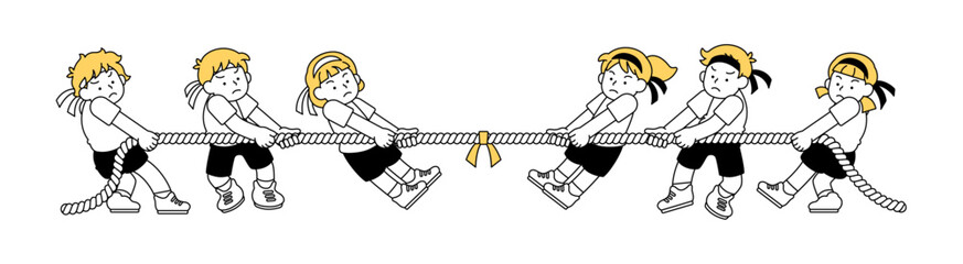 綱引きのベクターイラスト 運動会 体育の授業 シンプル かわいい 小学校 中学校