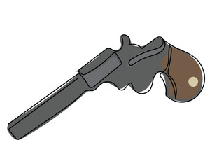 Gun in continuous line drawing on white background.