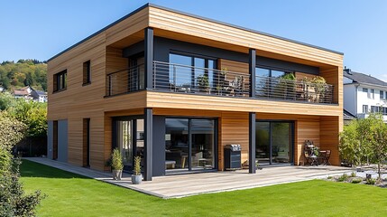 Fototapeta premium A Modern Wooden Home with an Elegant Finish 