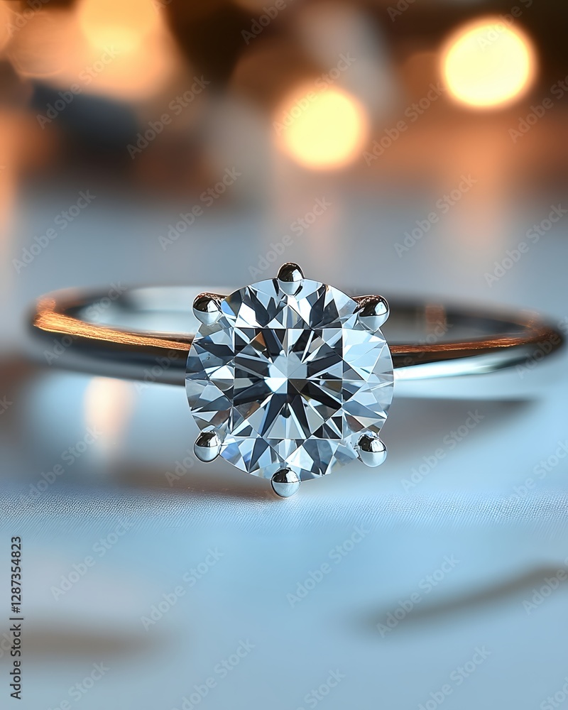 Aufkleber elegant diamond ring on a soft fabric surface with a warm bokeh background creating a romantic mood