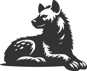 A hyena lying down, resting its head on its front paws animal silhouette vector