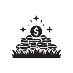 Currency in Grass Silhouette Vector | Money Growth Icon Illustration