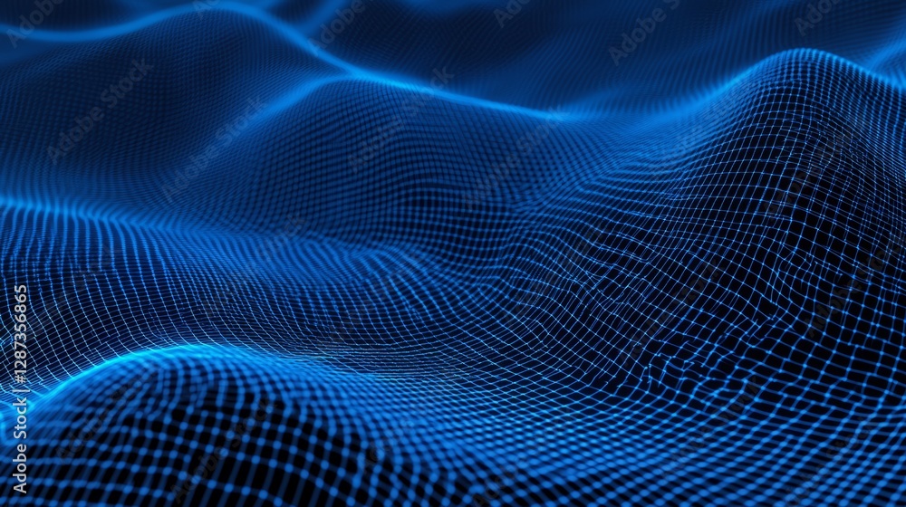 Poster futuristic blue technology grid background with abstract virtual screen interface, featuring digital