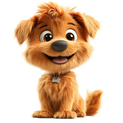 A Fluffy 3D Cartoon Dog with Floppy Ears and a Wagging Tail Isolated on Transparent Background
