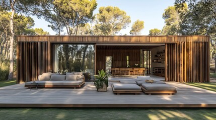 Fototapeta premium A Rustic Wood House with a Cozy Fireplace 