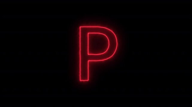 Animated neon letter P, trendy glowing loop neon alphabet letter P, Bright neon glowing light red letter P, Seamless looping animation on black background.
