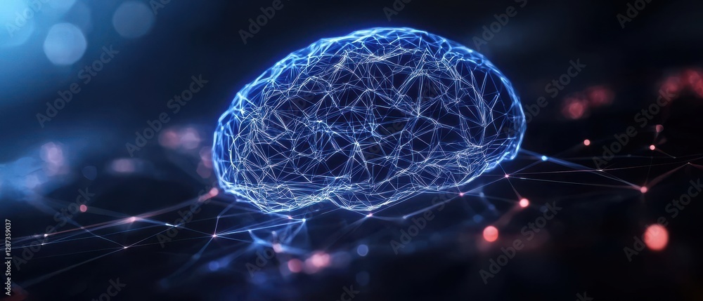 Poster a digital representation of a brain, showcasing intricate neural connections and glowing networks, e