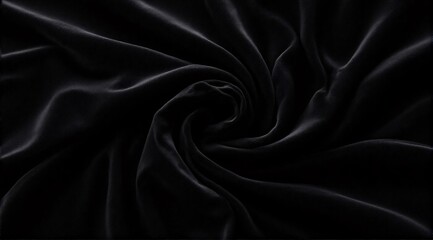 Fototapeta premium Black velvet fabric with a soft, plush texture, deep folds, and elegant highlights in a luxurious close-up.